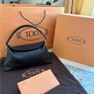 TOD'S Black Leather T Case Shoulder Bag
